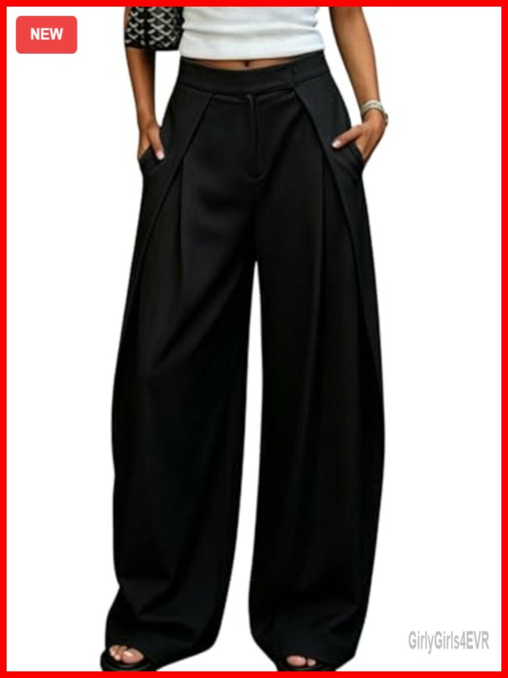 Women Wide Leg Dress Pants Pleated Palazzo Work Slacks High Waist
